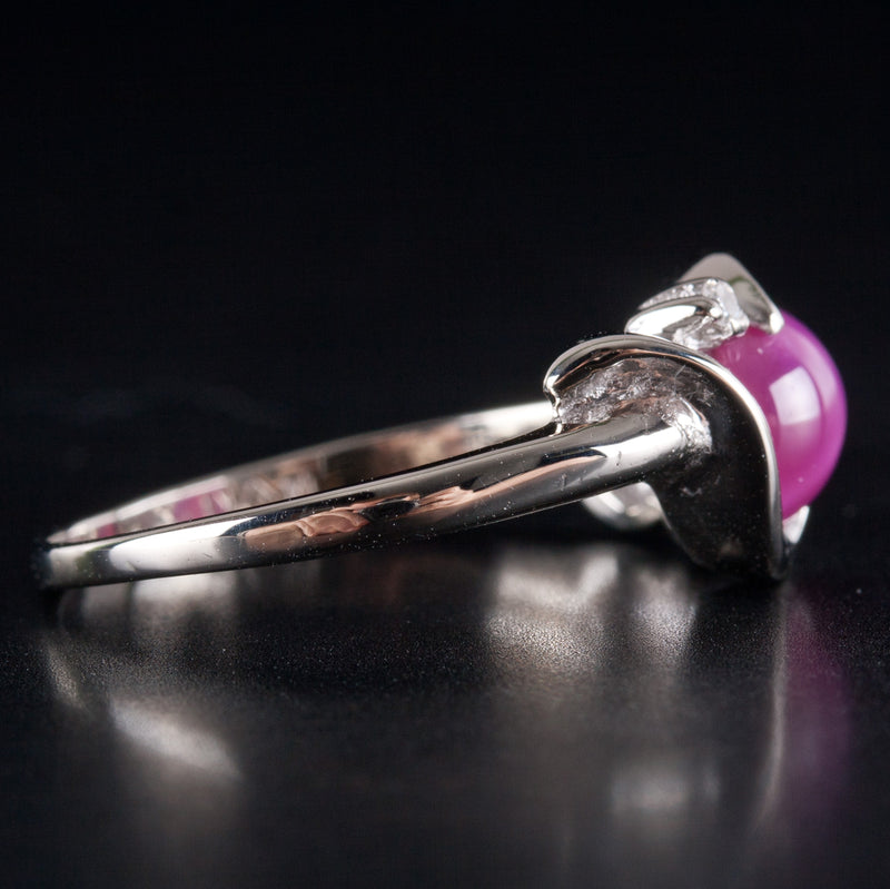 14k White Gold Round Cabochon Lab-Created Star Ruby Diamond Ring 1.51ctw 3.05g