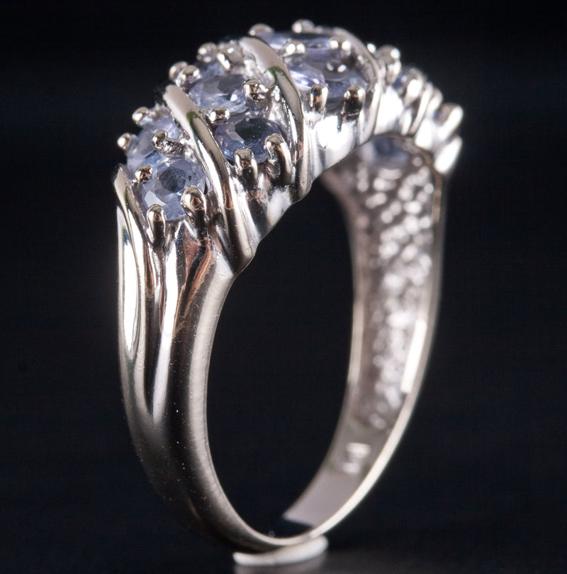 14k White Gold Round Tanzanite Cluster Style Ring 1.85ctw 4.12g