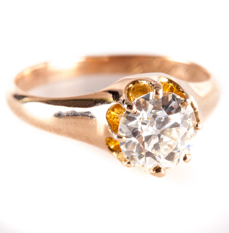 Vintage 1880's 14k Yellow Gold Old Euro Diamond Solitaire Engagement Ring .82ct