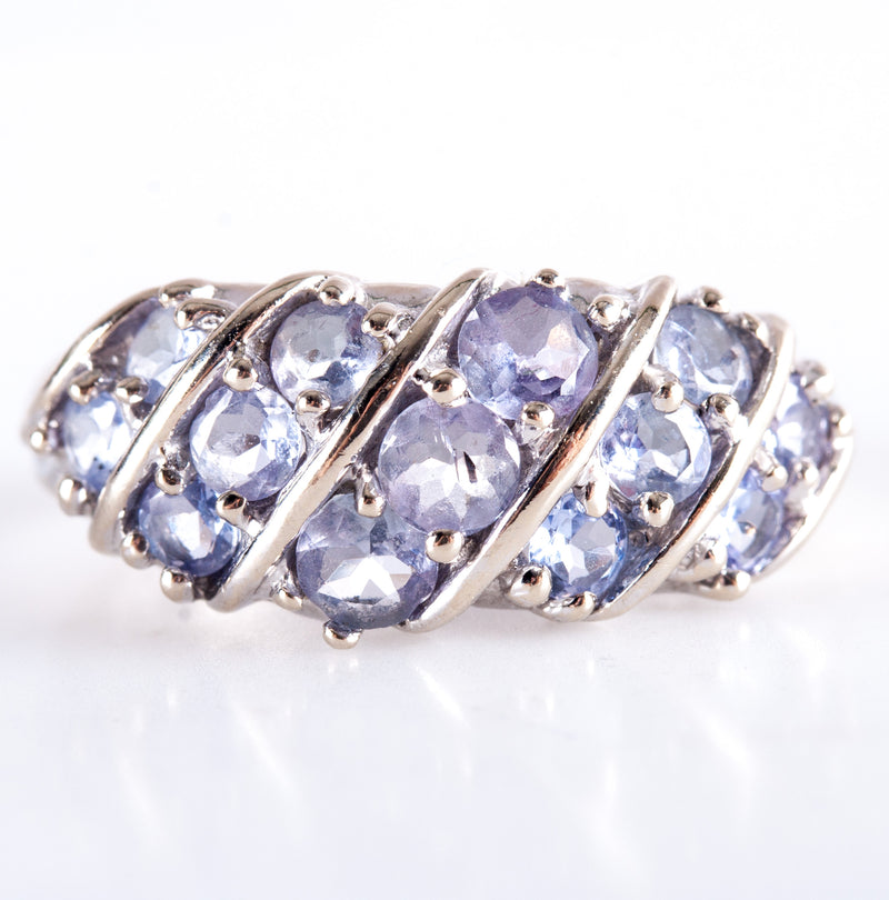14k White Gold Round Tanzanite Cluster Style Ring 1.85ctw 4.12g