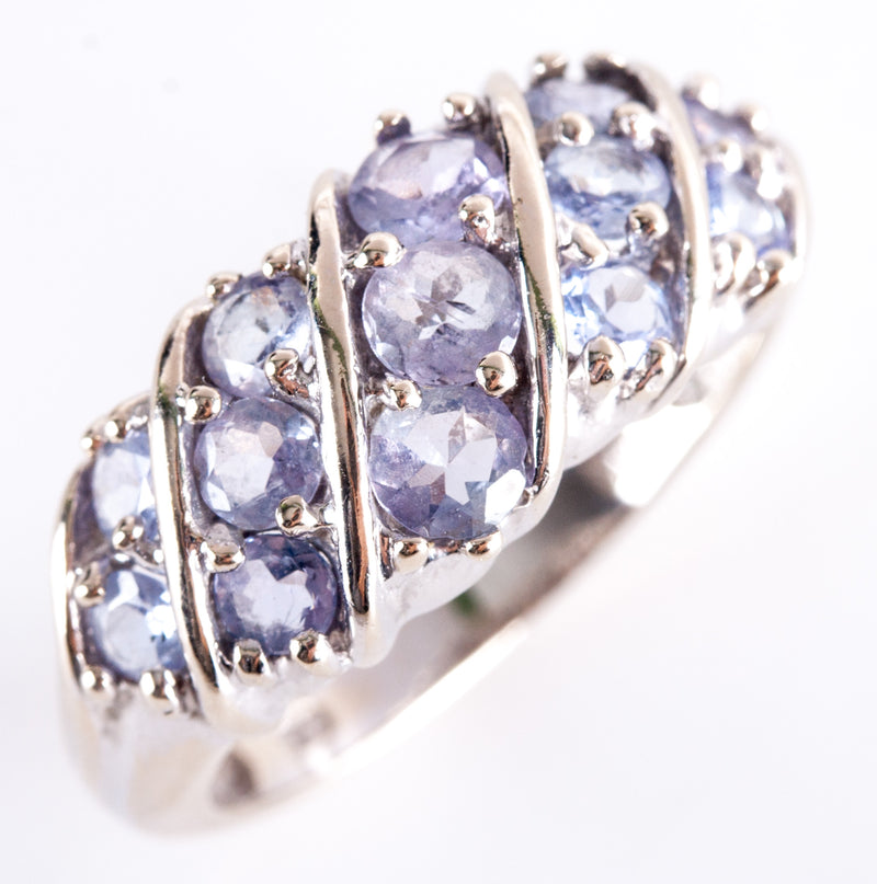 14k White Gold Round Tanzanite Cluster Style Ring 1.85ctw 4.12g
