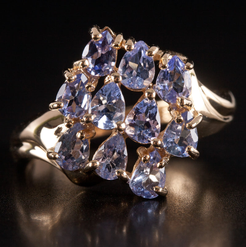 14k Yellow Gold Pear Tanzanite Cluster Style Ring 1.60ctw 3.85g