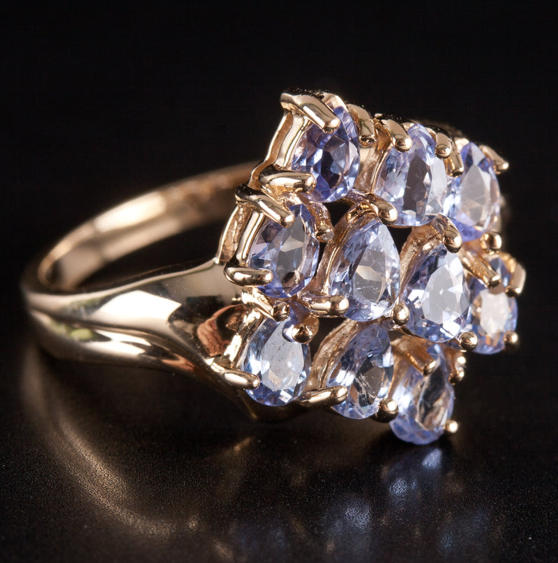 14k Yellow Gold Pear Tanzanite Cluster Style Ring 1.60ctw 3.85g