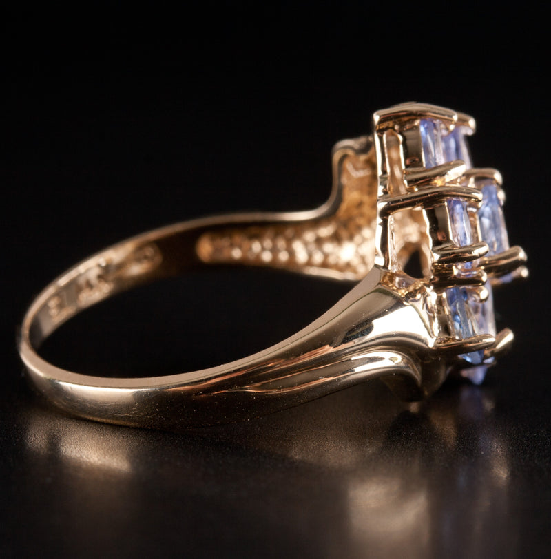 14k Yellow Gold Pear Tanzanite Cluster Style Ring 1.60ctw 3.85g