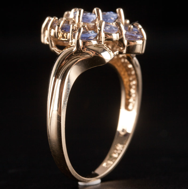 14k Yellow Gold Pear Tanzanite Cluster Style Ring 1.60ctw 3.85g