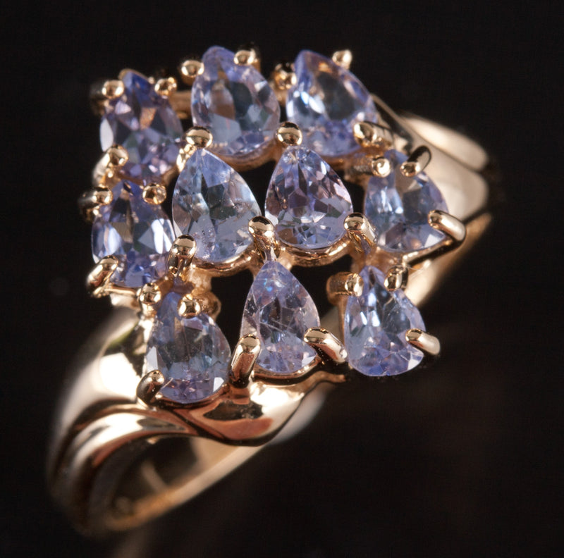14k Yellow Gold Pear Tanzanite Cluster Style Ring 1.60ctw 3.85g