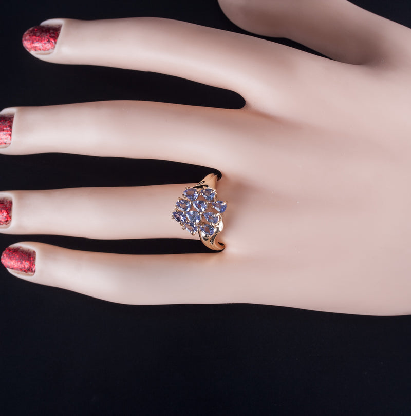 14k Yellow Gold Pear Tanzanite Cluster Style Ring 1.60ctw 3.85g