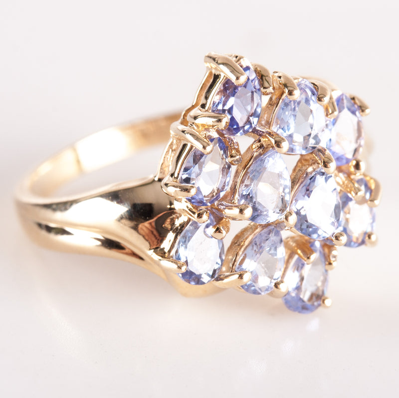 14k Yellow Gold Pear Tanzanite Cluster Style Ring 1.60ctw 3.85g
