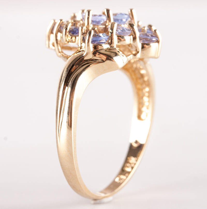 14k Yellow Gold Pear Tanzanite Cluster Style Ring 1.60ctw 3.85g