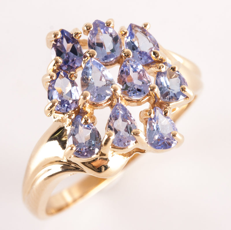 14k Yellow Gold Pear Tanzanite Cluster Style Ring 1.60ctw 3.85g
