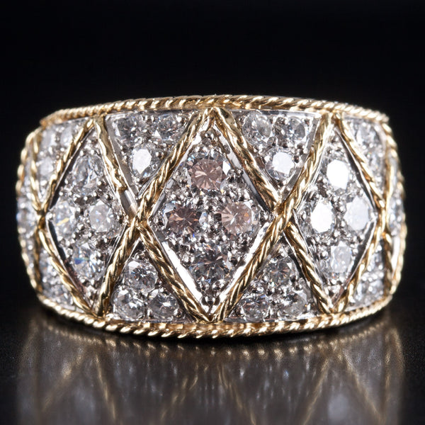 Platinum 14k Yellow Gold Round Diamond Two-Tone Cocktail Ring 2.26ctw 25.8g