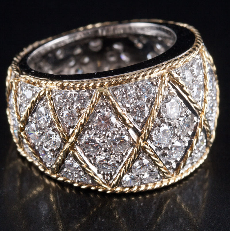 Platinum 14k Yellow Gold Round Diamond Two-Tone Cocktail Ring 2.26ctw 25.8g