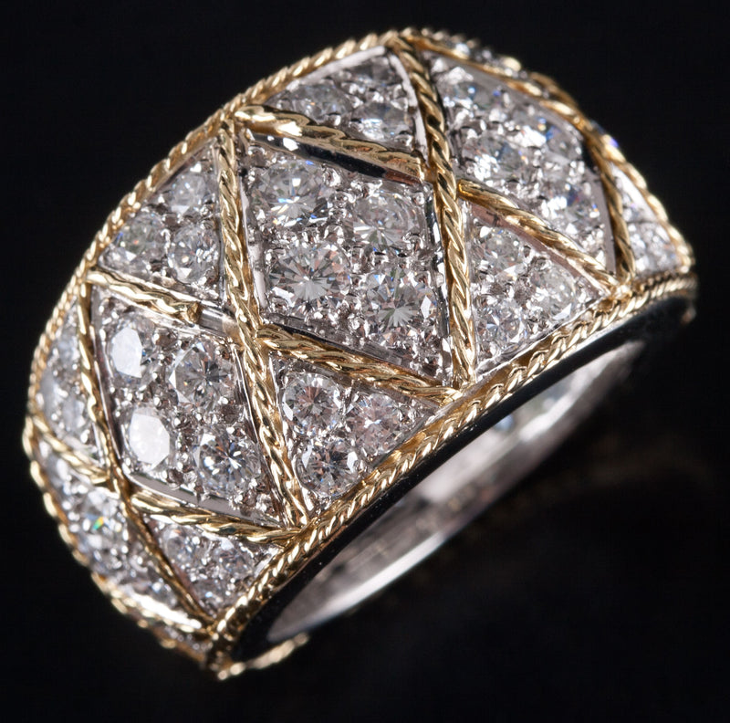 Platinum 14k Yellow Gold Round Diamond Two-Tone Cocktail Ring 2.26ctw 25.8g