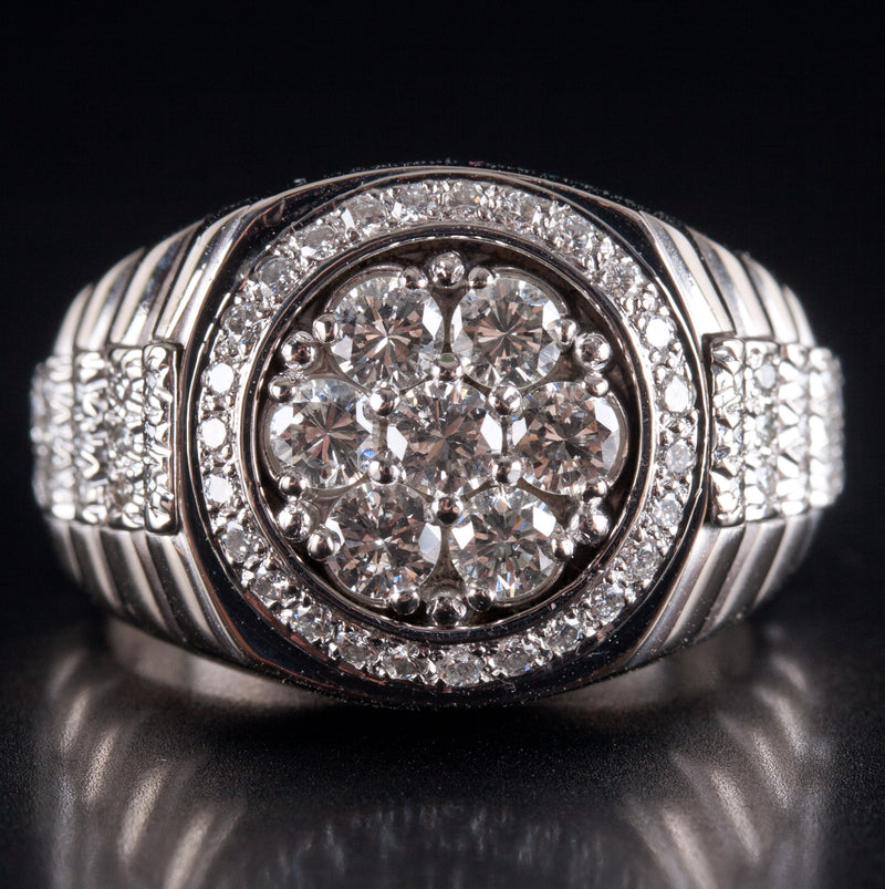 18k White Gold Round Diamond Cluster Cocktail Style Ring .925ctw 16.5g