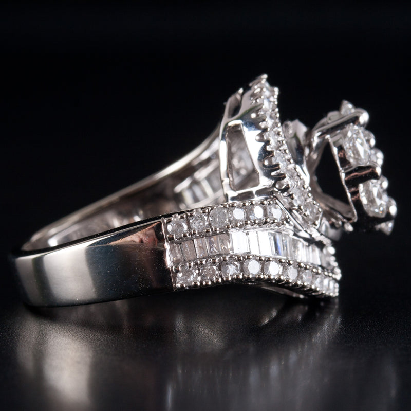 10k White Gold Round Baguette Diamond Cluster Cocktail Style Ring 1.98ctw 7.95g