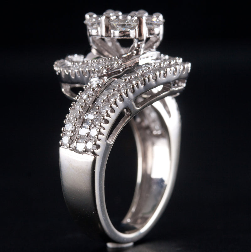 10k White Gold Round Baguette Diamond Cluster Cocktail Style Ring 1.98ctw 7.95g
