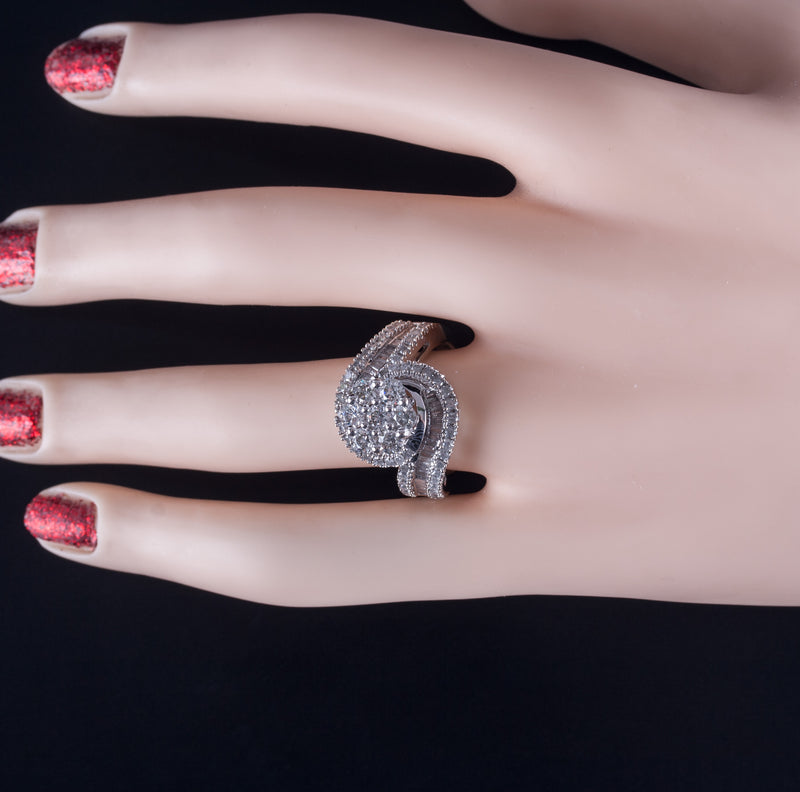 10k White Gold Round Baguette Diamond Cluster Cocktail Style Ring 1.98ctw 7.95g