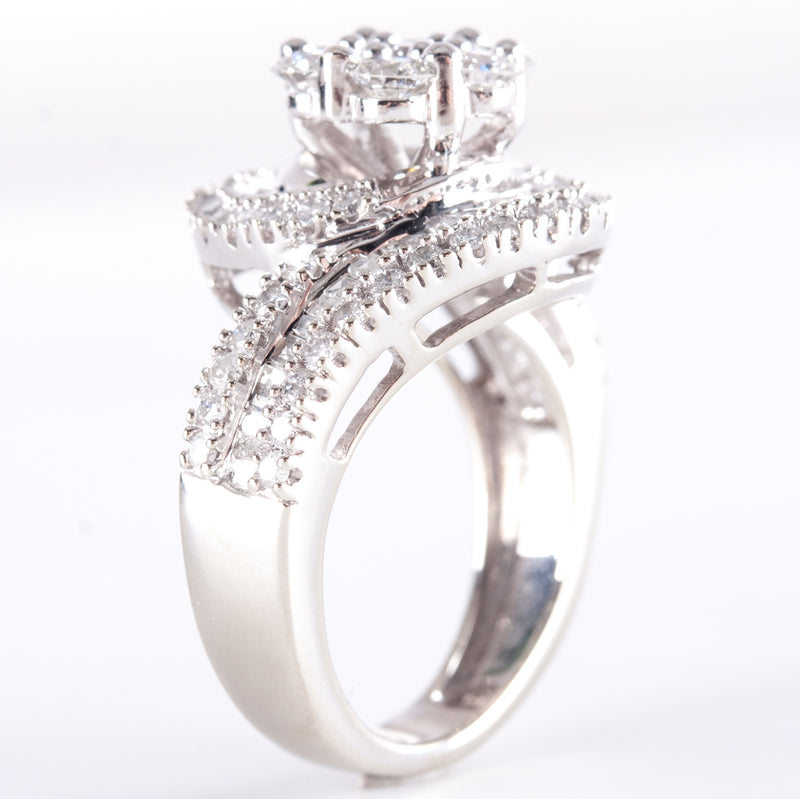 10k White Gold Round Baguette Diamond Cluster Cocktail Style Ring 1.98ctw 7.95g