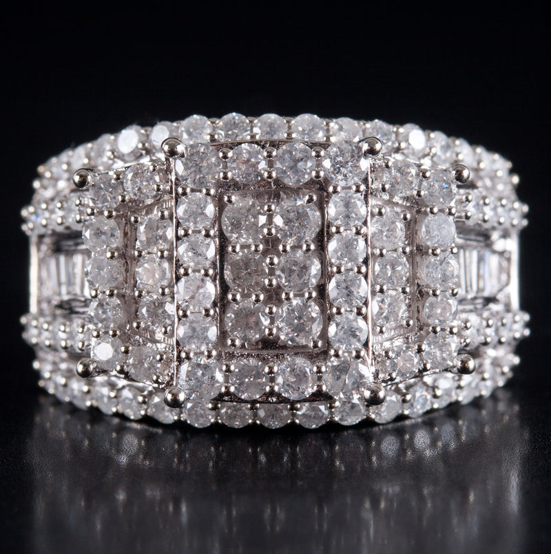 10k White Gold Round Baguette Diamond Cluster Cocktail Style Ring 1.39ctw 7.32g