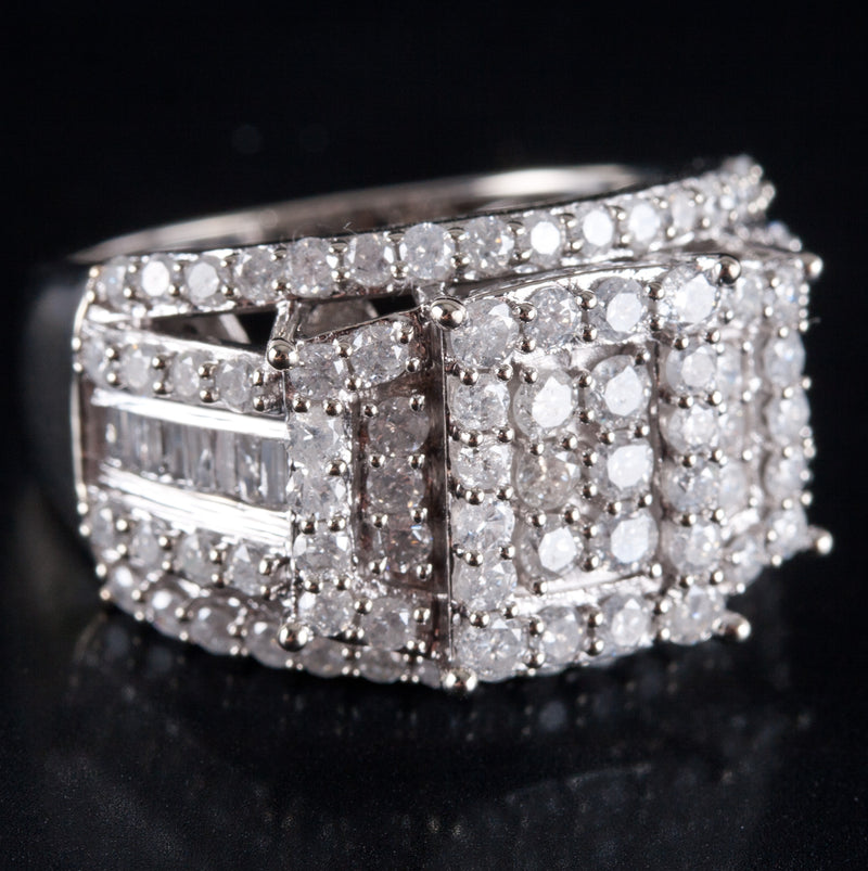 10k White Gold Round Baguette Diamond Cluster Cocktail Style Ring 1.39ctw 7.32g