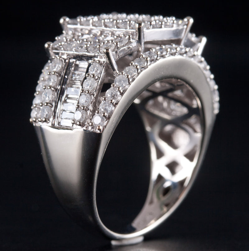10k White Gold Round Baguette Diamond Cluster Cocktail Style Ring 1.39ctw 7.32g