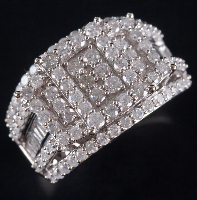 10k White Gold Round Baguette Diamond Cluster Cocktail Style Ring 1.39ctw 7.32g