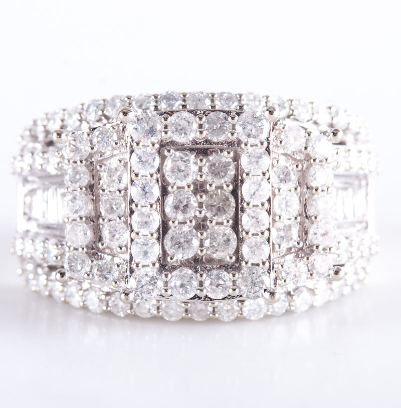 10k White Gold Round Baguette Diamond Cluster Cocktail Style Ring 1.39ctw 7.32g