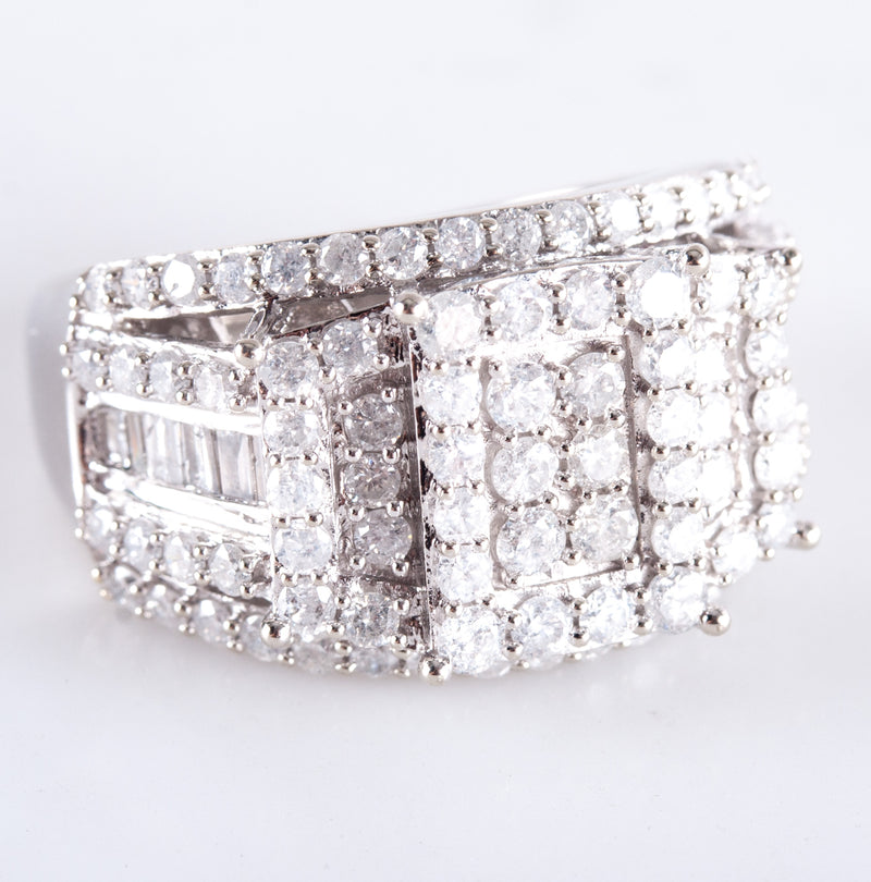 10k White Gold Round Baguette Diamond Cluster Cocktail Style Ring 1.39ctw 7.32g