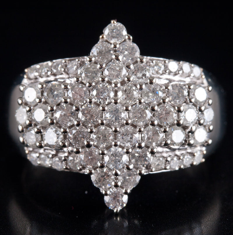 10k White Gold Round I I1 Diamond Cluster Cocktail Style Ring 1.64ctw 7.70g