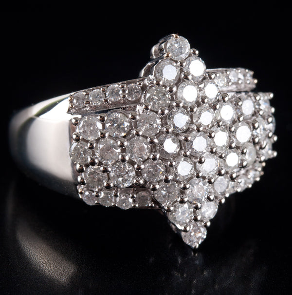 10k White Gold Round I I1 Diamond Cluster Cocktail Style Ring 1.64ctw 7.70g
