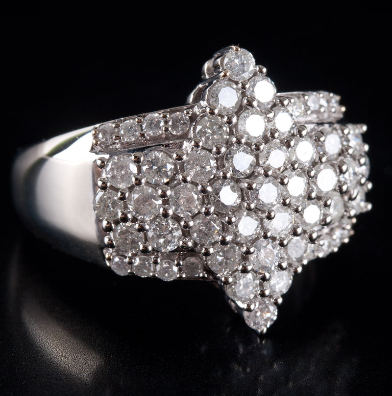 10k White Gold Round I I1 Diamond Cluster Cocktail Style Ring 1.64ctw 7.70g