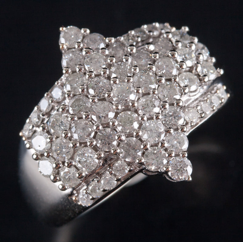 10k White Gold Round I I1 Diamond Cluster Cocktail Style Ring 1.64ctw 7.70g
