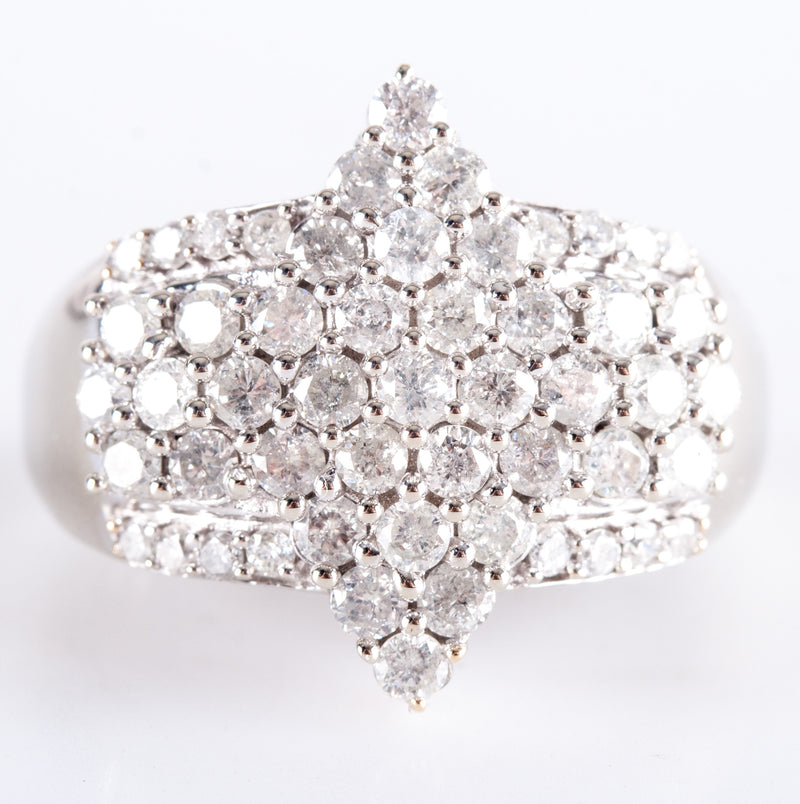 10k White Gold Round I I1 Diamond Cluster Cocktail Style Ring 1.64ctw 7.70g