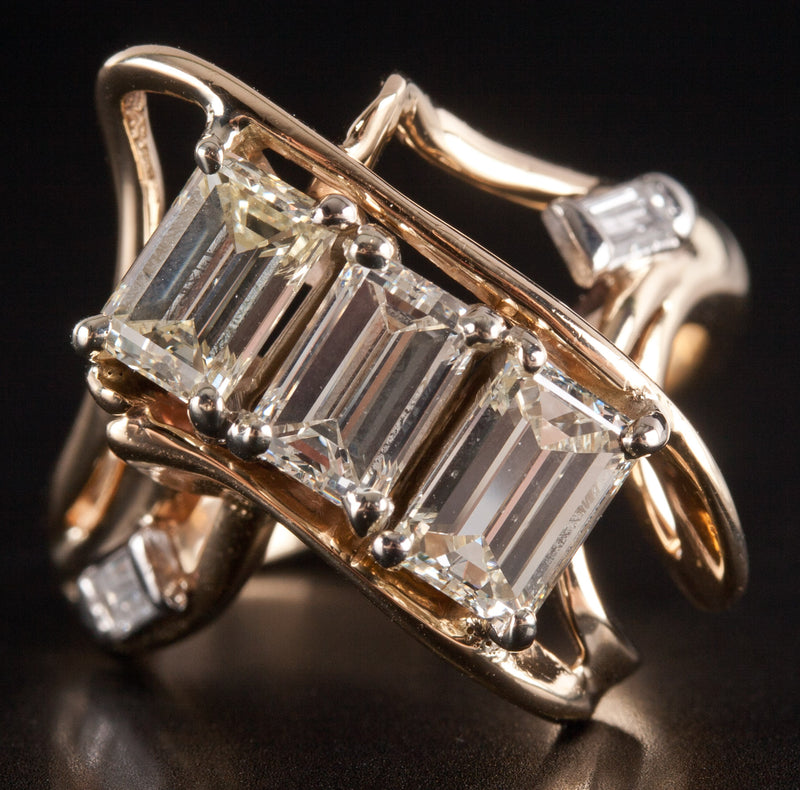 14k Yellow Gold H - I SI2 Baguette Diamond Cocktail Style Ring 2.73ctw 9.82g