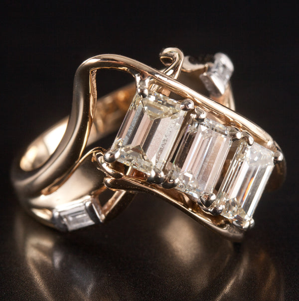 14k Yellow Gold H - I SI2 Baguette Diamond Cocktail Style Ring 2.73ctw 9.82g