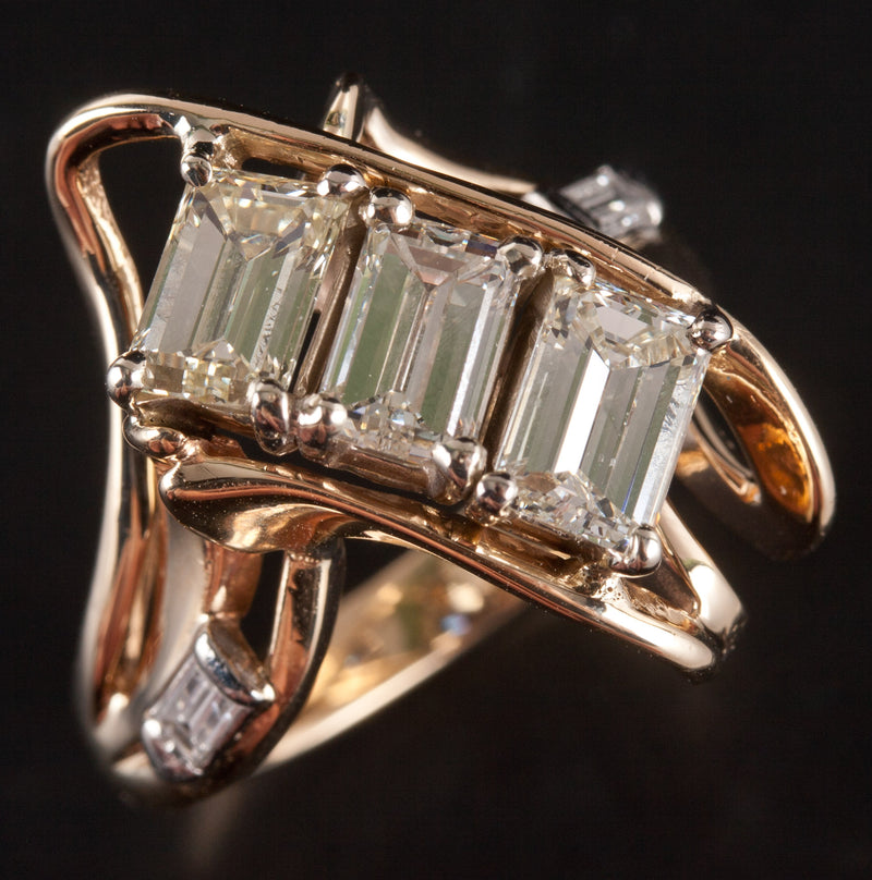 14k Yellow Gold H - I SI2 Baguette Diamond Cocktail Style Ring 2.73ctw 9.82g