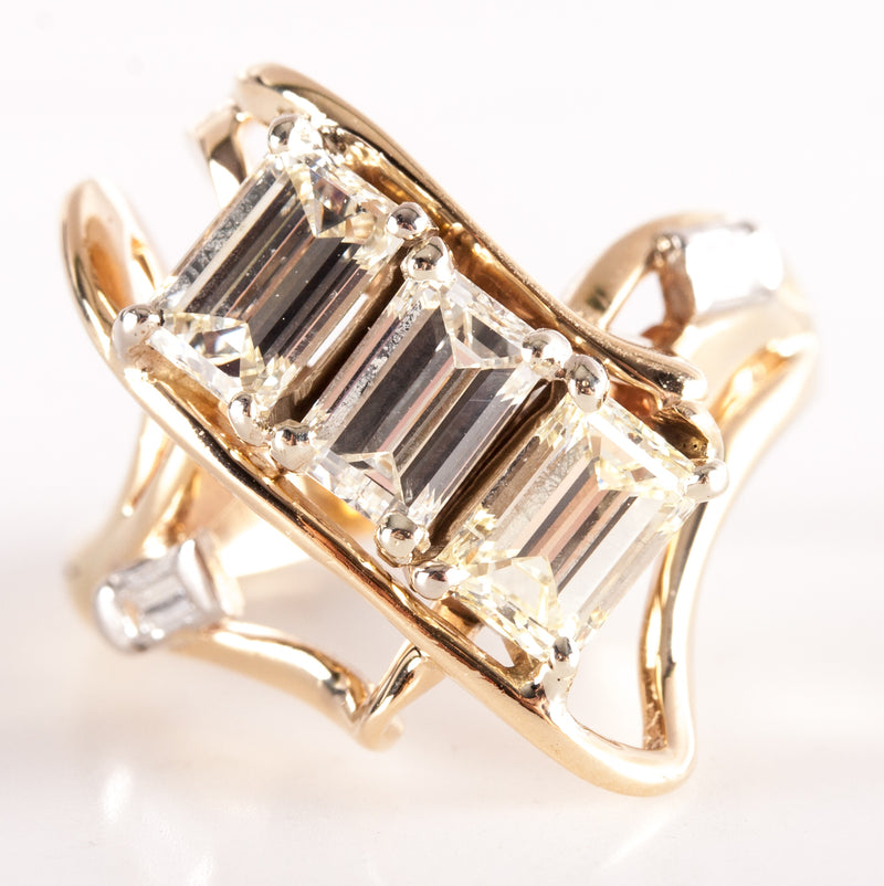14k Yellow Gold H - I SI2 Baguette Diamond Cocktail Style Ring 2.73ctw 9.82g