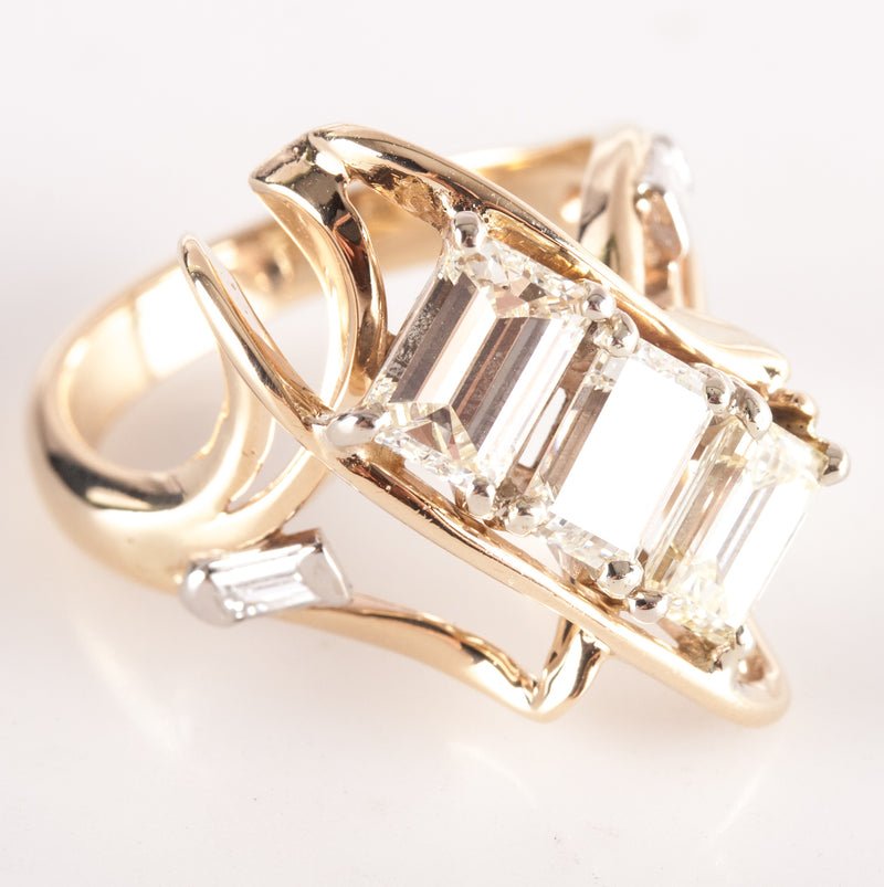 14k Yellow Gold H - I SI2 Baguette Diamond Cocktail Style Ring 2.73ctw 9.82g