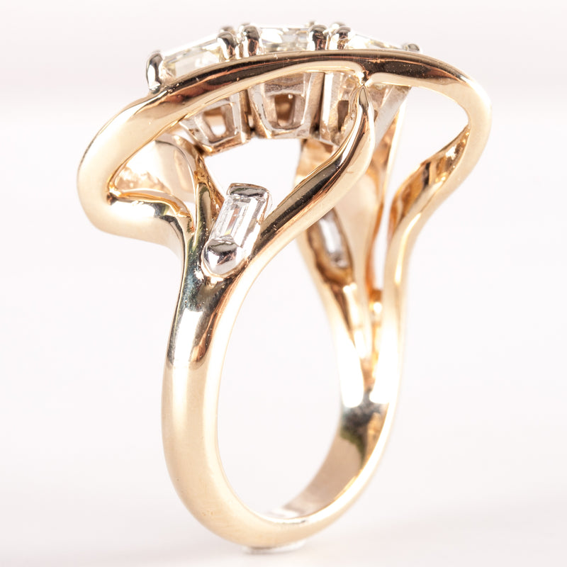 14k Yellow Gold H - I SI2 Baguette Diamond Cocktail Style Ring 2.73ctw 9.82g