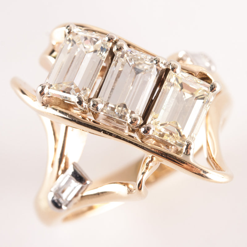 14k Yellow Gold H - I SI2 Baguette Diamond Cocktail Style Ring 2.73ctw 9.82g