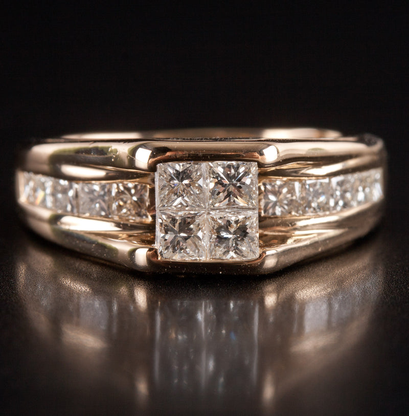 14k Yellow Gold Princess Round Diamond Invisible Set Ring .73ctw 4.94g