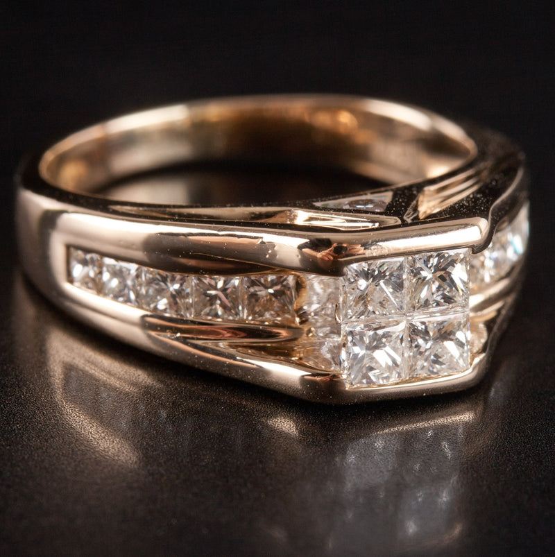 14k Yellow Gold Princess Round Diamond Invisible Set Ring .73ctw 4.94g