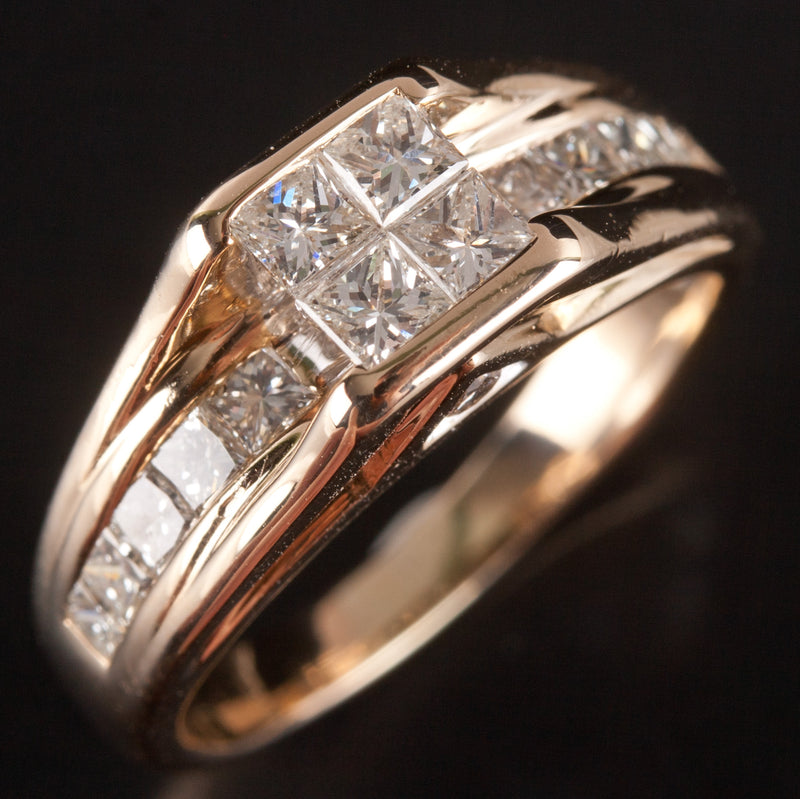 14k Yellow Gold Princess Round Diamond Invisible Set Ring .73ctw 4.94g