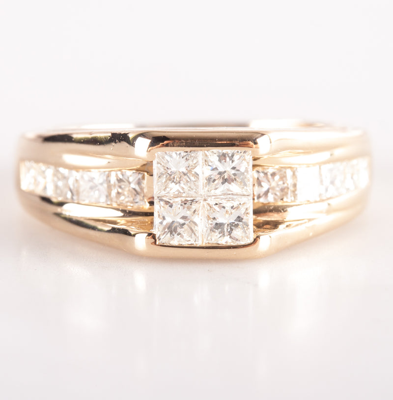 14k Yellow Gold Princess Round Diamond Invisible Set Ring .73ctw 4.94g