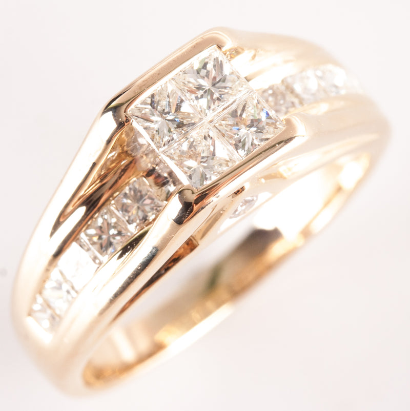 14k Yellow Gold Princess Round Diamond Invisible Set Ring .73ctw 4.94g
