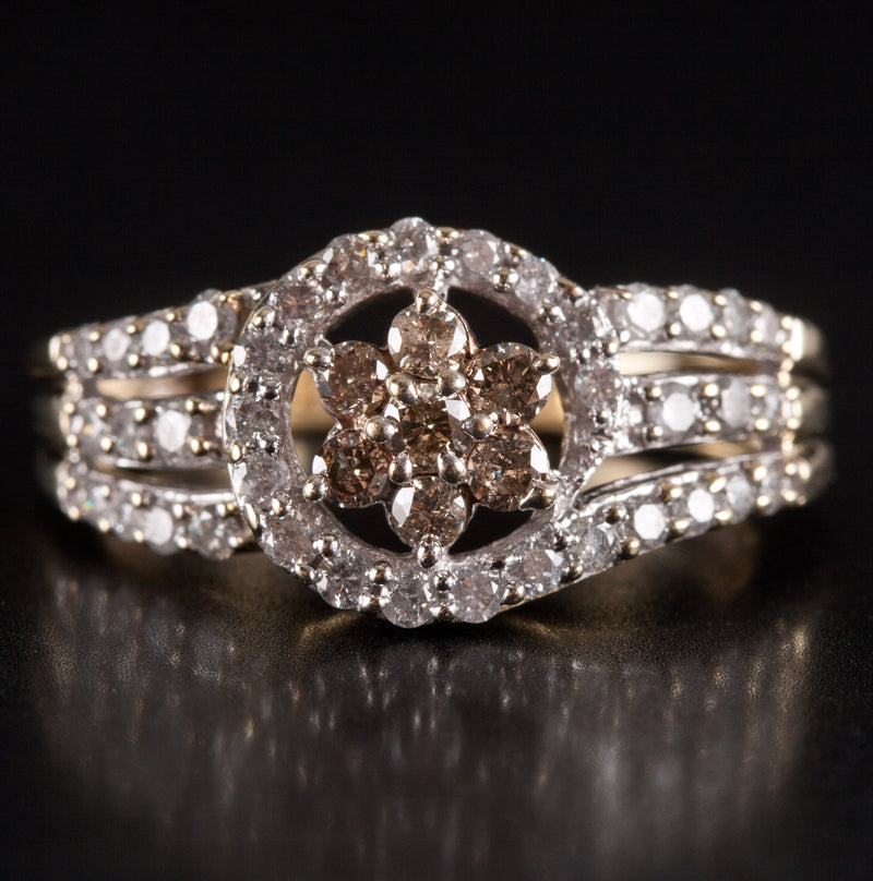 10k Yellow Gold Round Top Light Brown Diamond Cocktail Style Ring .43ctw 3.55g