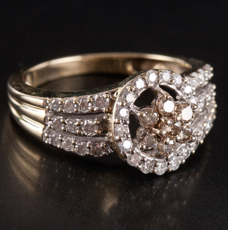 10k Yellow Gold Round Top Light Brown Diamond Cocktail Style Ring .43ctw 3.55g
