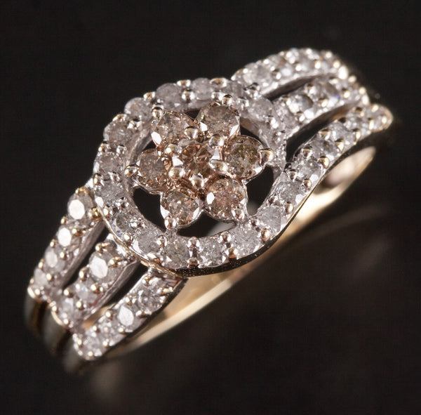 10k Yellow Gold Round Top Light Brown Diamond Cocktail Style Ring .43ctw 3.55g
