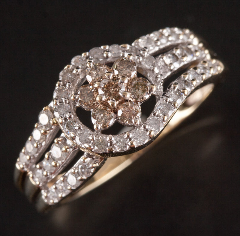 10k Yellow Gold Round Top Light Brown Diamond Cocktail Style Ring .43ctw 3.55g