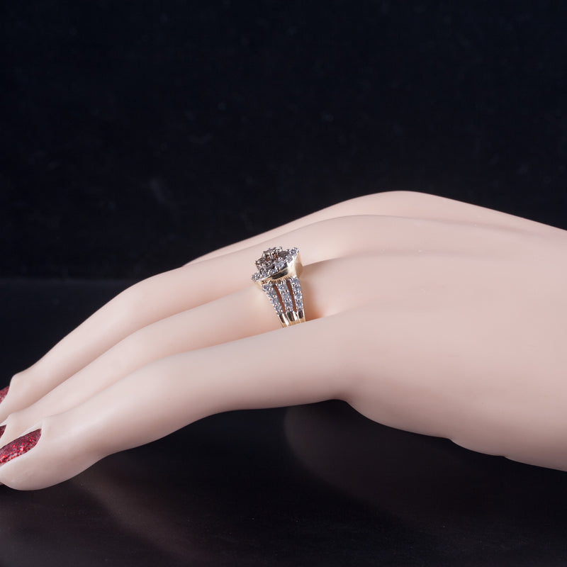 10k Yellow Gold Round Top Light Brown Diamond Cocktail Style Ring .43ctw 3.55g